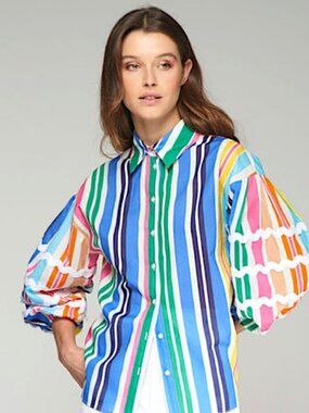 Vilagallo rainbow stripe puff sleeve Manga blouse